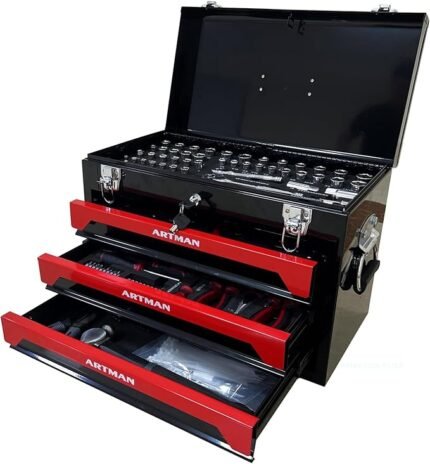 20" Portable 3 Drawer Steel Toolbox with 439 tools